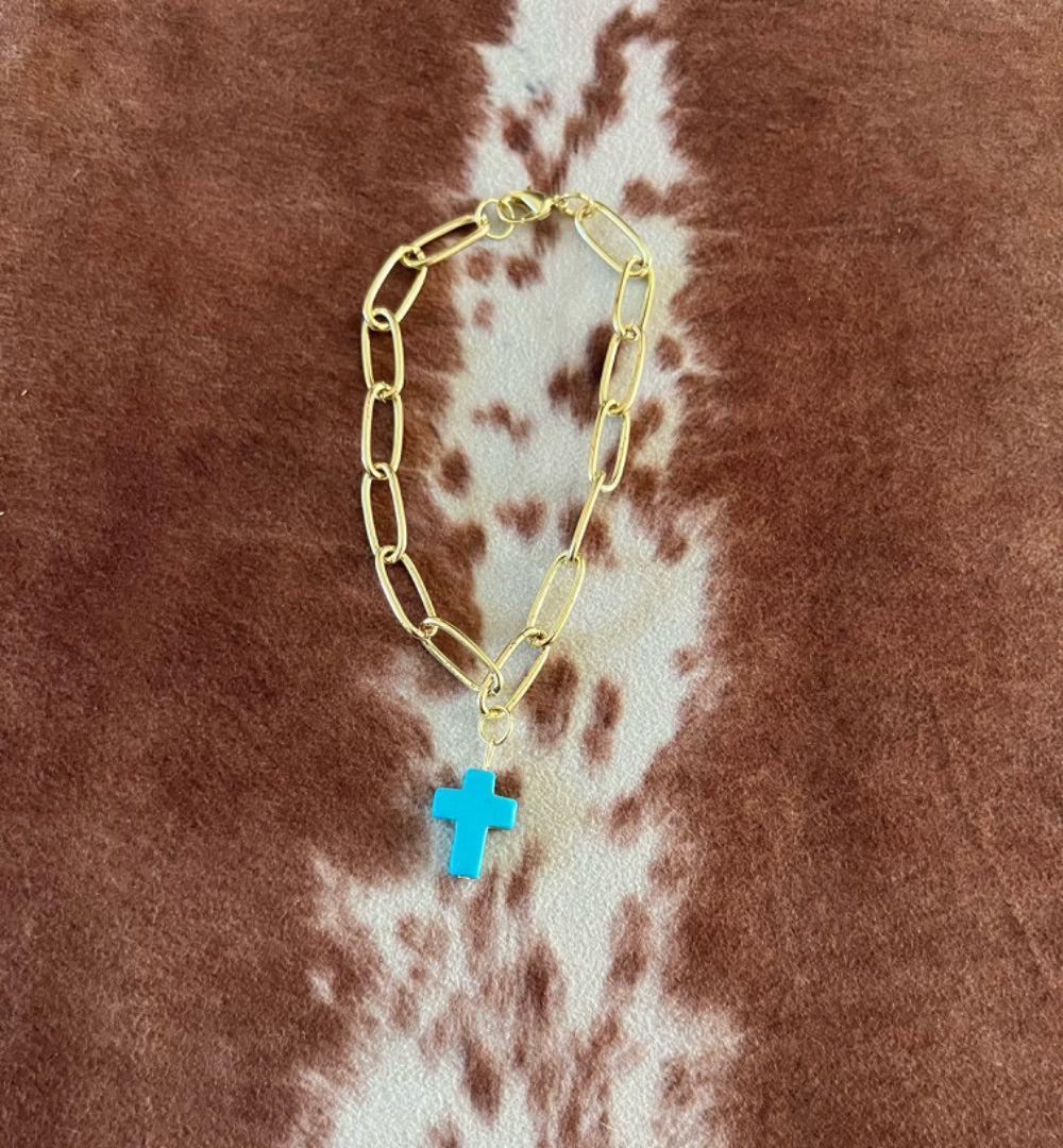 Gold & turquoise cross bracelet