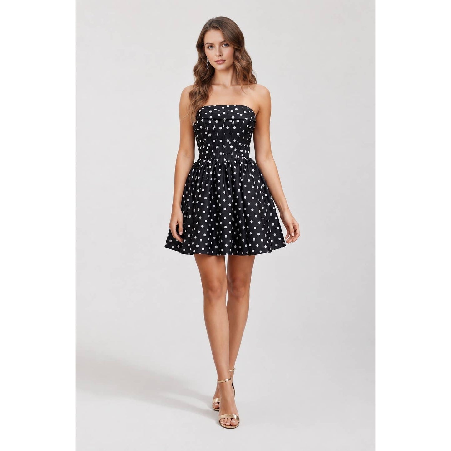 POLKA DOT CORSET A LINE MINI DRESS LACE UP BACK
