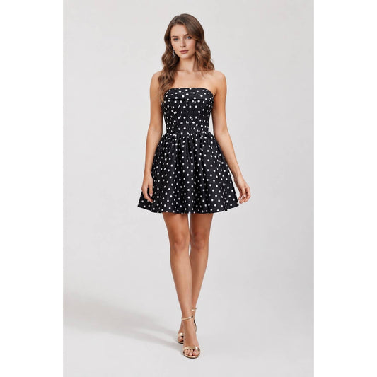 POLKA DOT CORSET A LINE MINI DRESS LACE UP BACK