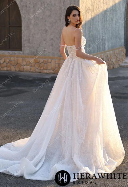 Strapless Ballgown Wedding Dress with Beaded Chain Shoulder Accent HW3807