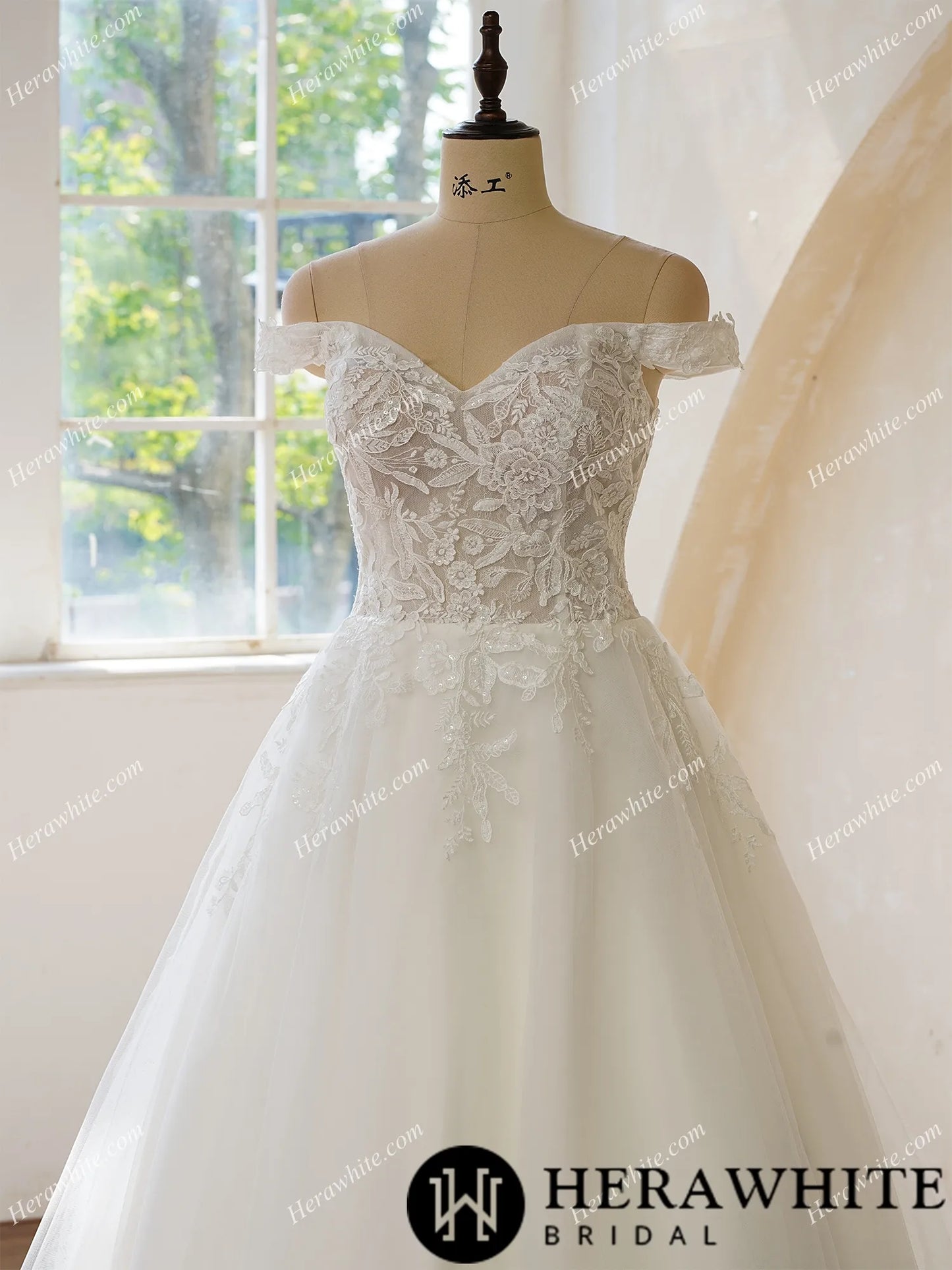 Off the Shoulder Lace With Floral Wedding Dress