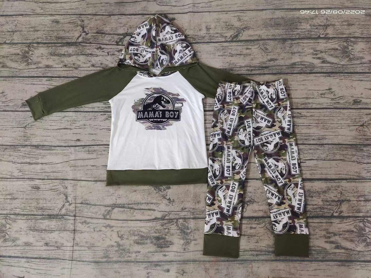 Mama's boy dinosaur hooded pants sets