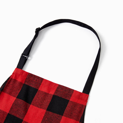 Family Christmas Kitchen Apron Red&Black Plaid 100% Cotton