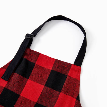 Family Christmas Kitchen Apron Red&Black Plaid 100% Cotton
