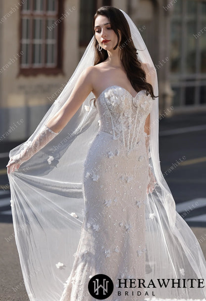 High Neck Lace Mermaid Bridal Gown with Buttons Placket HW3803-N+L