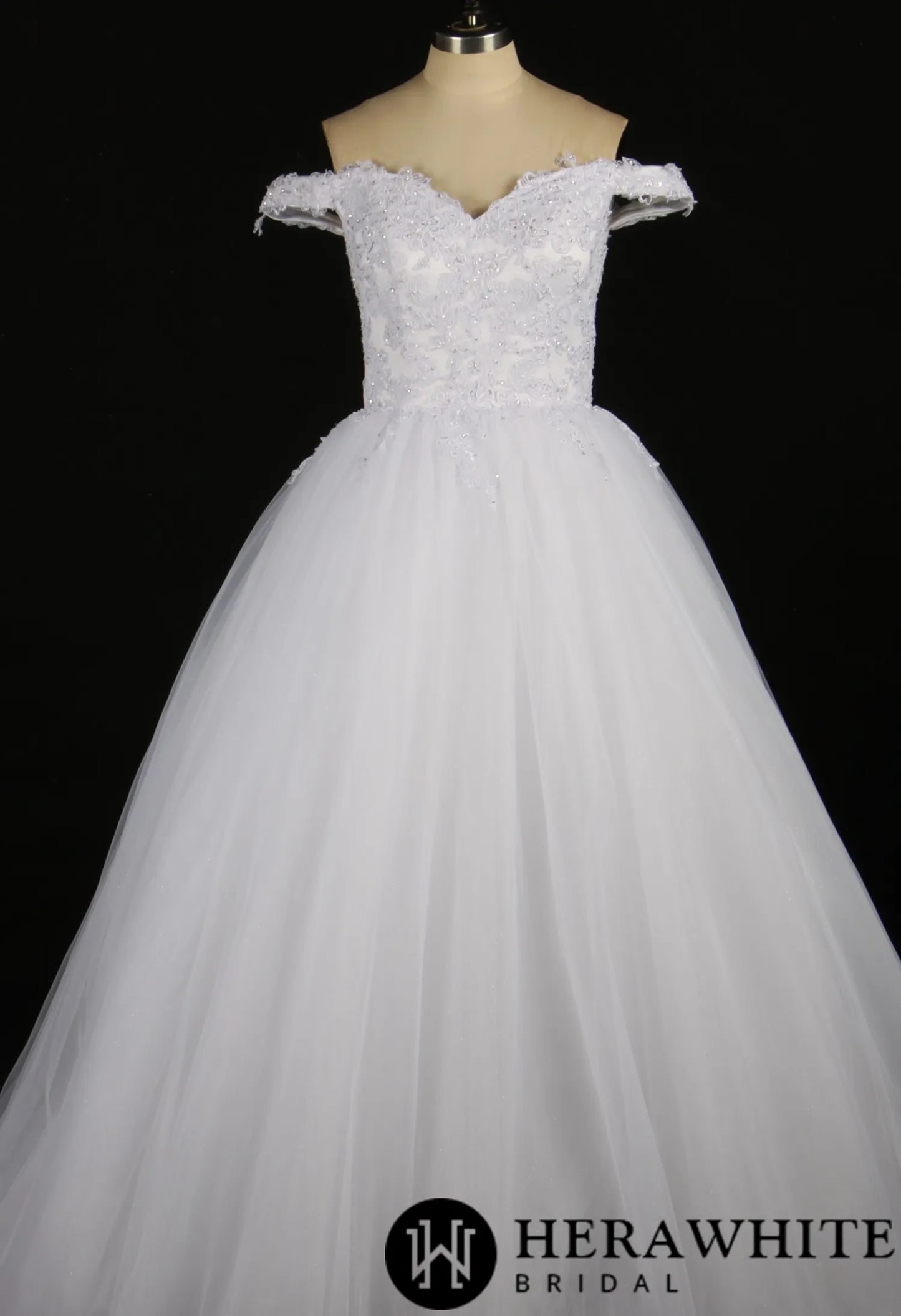 Sequined Lace Off-the-Shoulder Bridal Ballgown