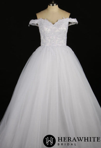 Sequined Lace Off-the-Shoulder Bridal Ballgown