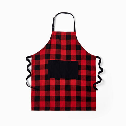 Family Christmas Kitchen Apron Red&Black Plaid 100% Cotton