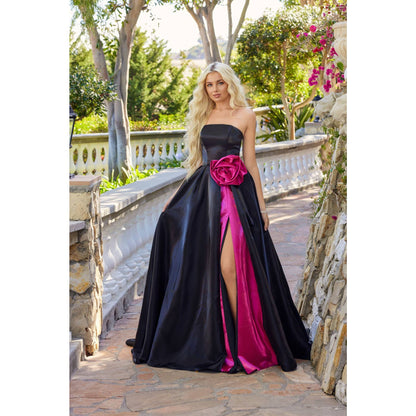 STRAPLESS MOONLIGHT ORGANZA GOWN WITH OVERSIZED ROSETTE DETA