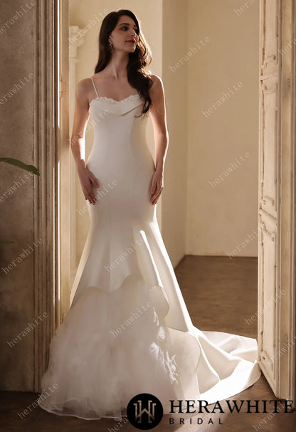 Mikado Mermaid Bridal Gown With Handmade Floral Accents HW3808-M