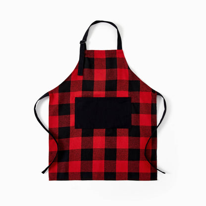 Family Christmas Kitchen Apron Red&Black Plaid 100% Cotton