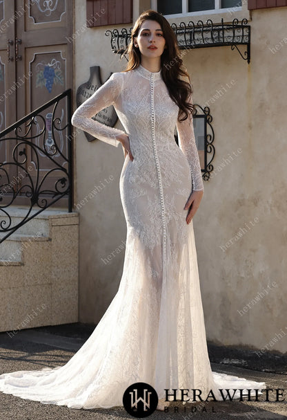 High Neck Lace Overcoat with Short Lined Bridal Ensemble HW3803-L