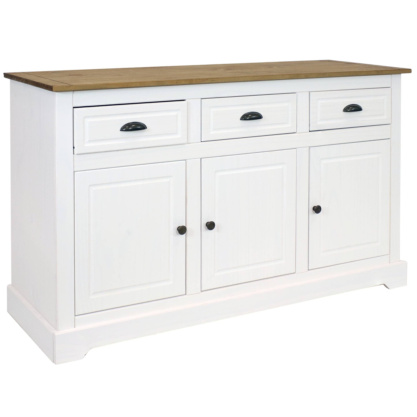 Solid Pine Sideboard with 3 Drawers and 3 Doors - White