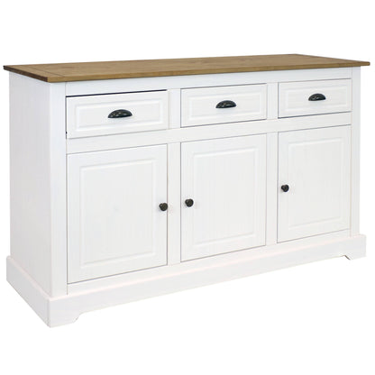 Solid Pine Sideboard with 3 Drawers and 3 Doors - White