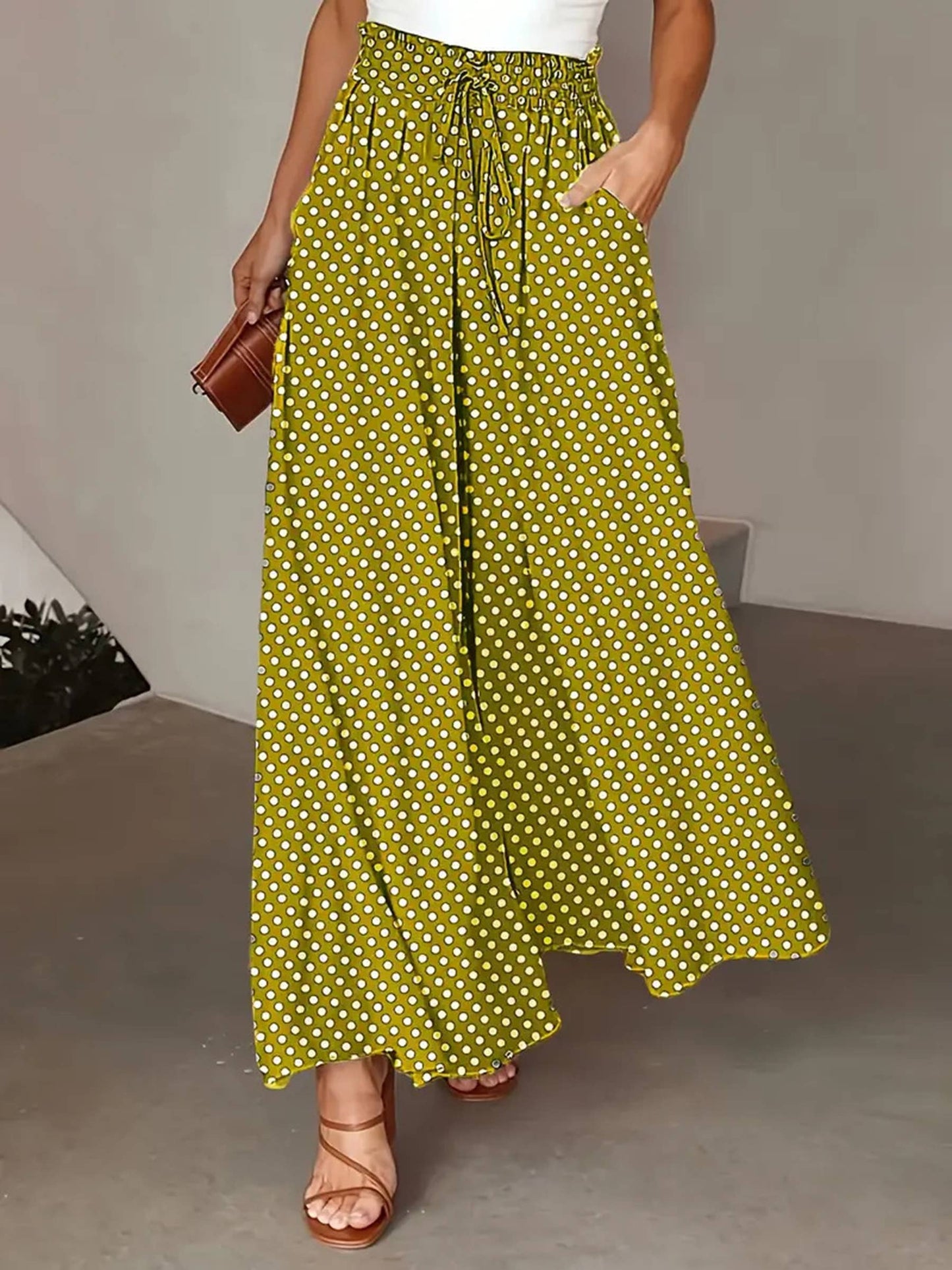 Polka Dot Printed Wide Leg Pants