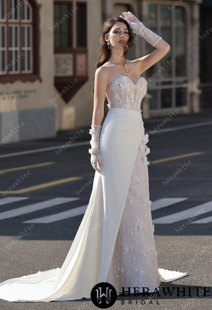 High Neck Lace Mermaid Bridal Gown with Buttons Placket HW3803-N+L