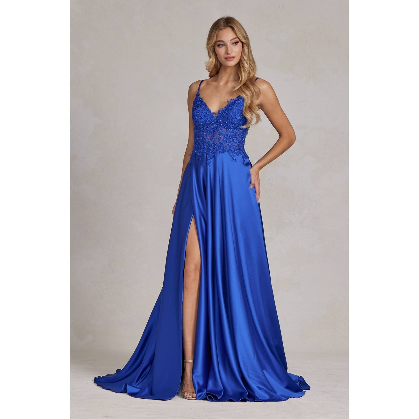 Embroidered Corset Gown with A-Line Satin Skirt K1121