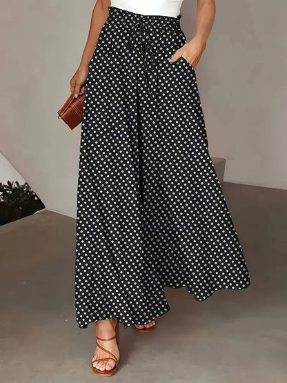 Polka Dot Printed Wide Leg Pants