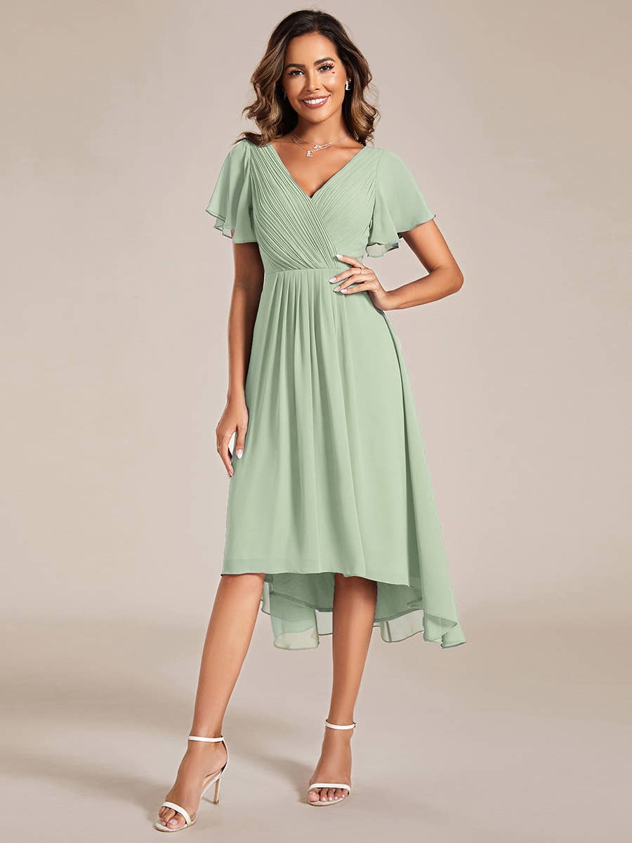 Pleated Ruffles Chiffon Wedding Guest Dresses