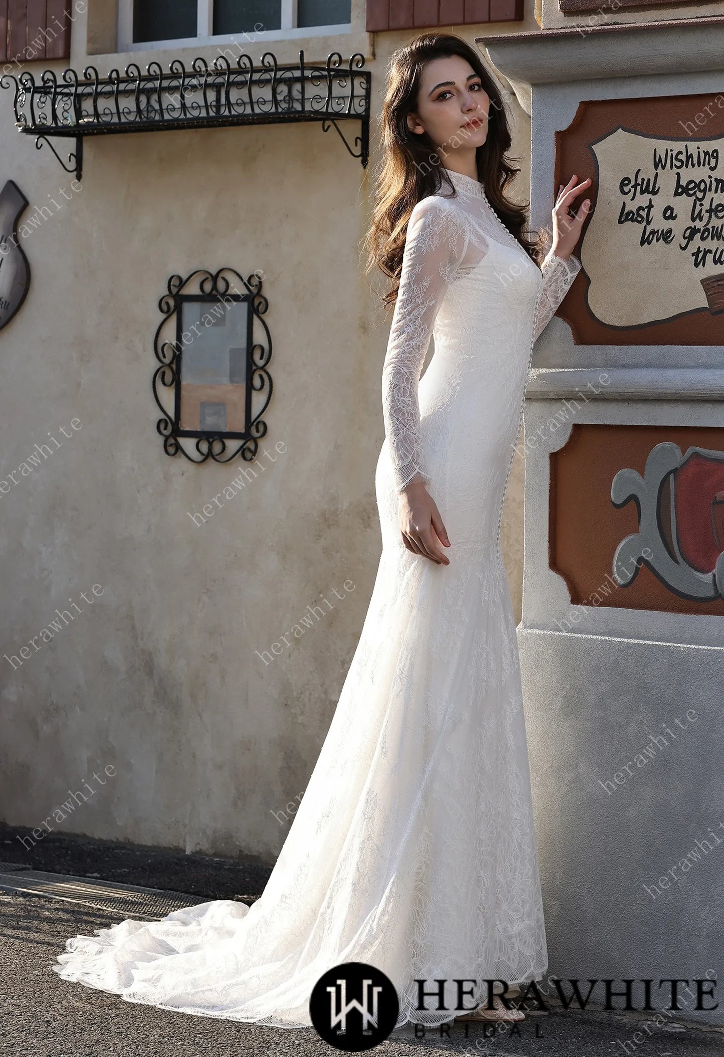High Neck Lace Overcoat with Short Lined Bridal Ensemble HW3803-L