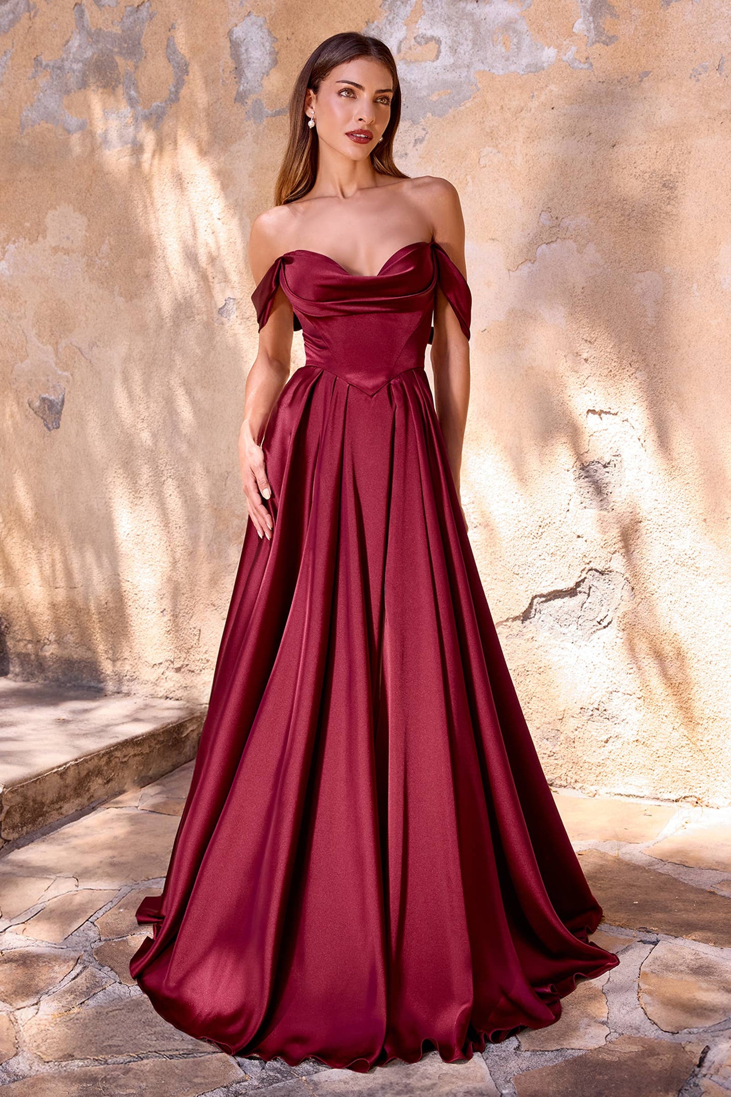 Off-the-shoulder draped sleeves