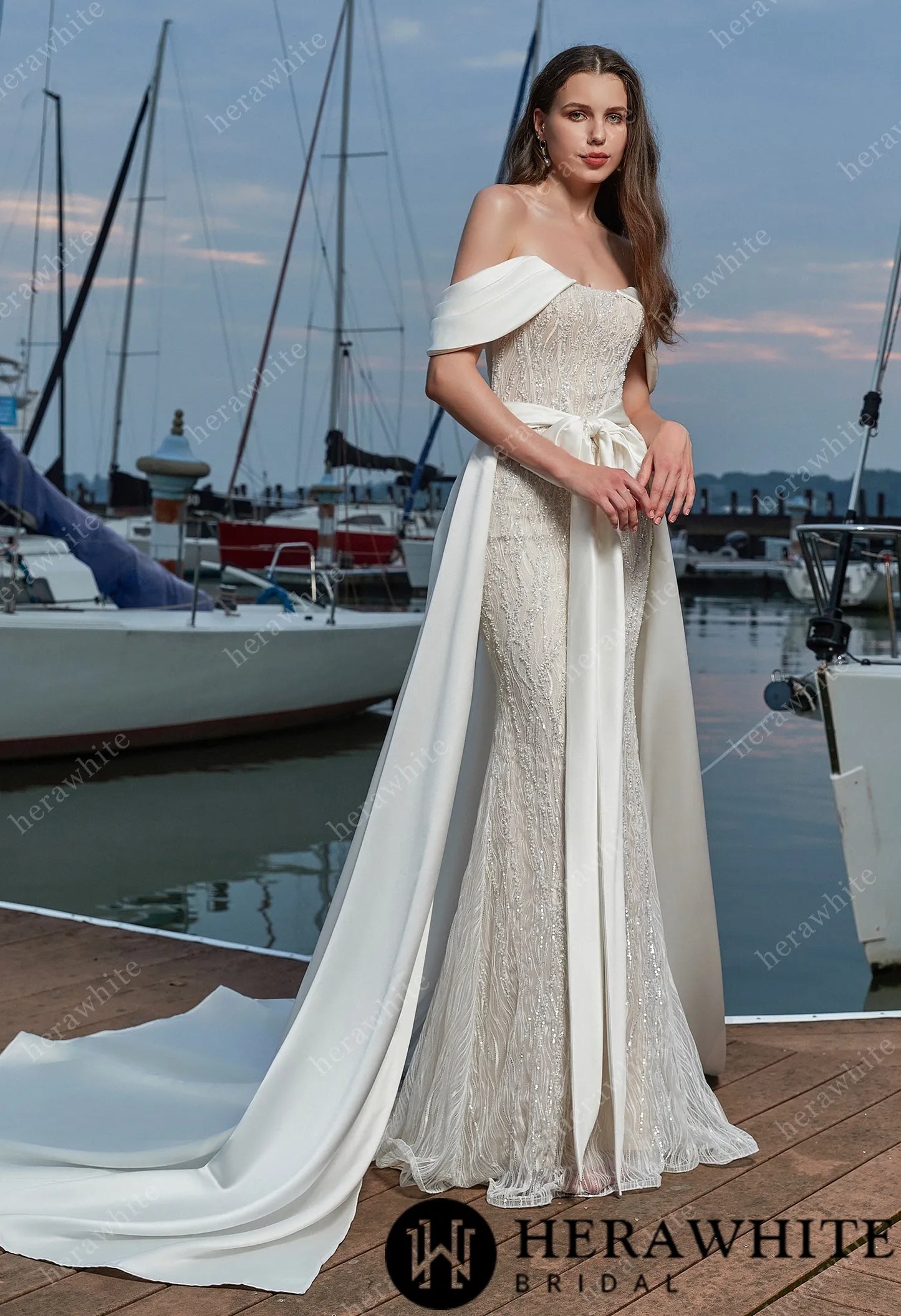 Sensual Sheath with Detachable Satin Overskirt Wedding Dress