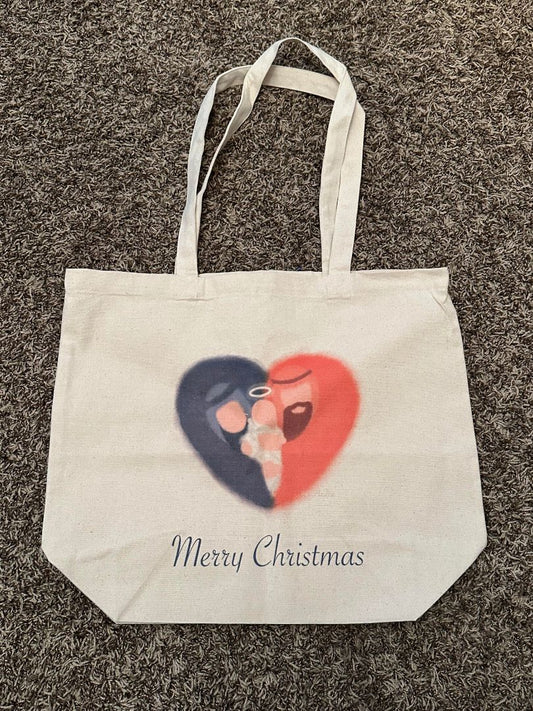 Taupe, Multi AndraMedia Canvas Tote with Nativity Heart Print, 15x17"