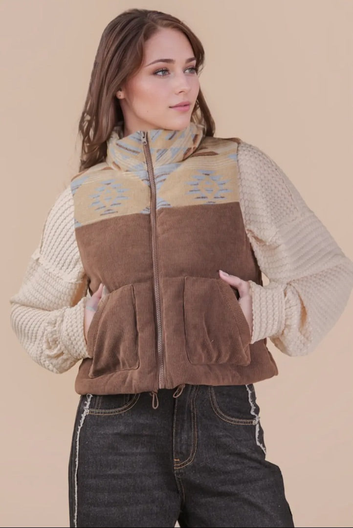 Brown aztec Very J Vests, Large