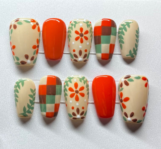 Retro Flowers & Checkers , Large