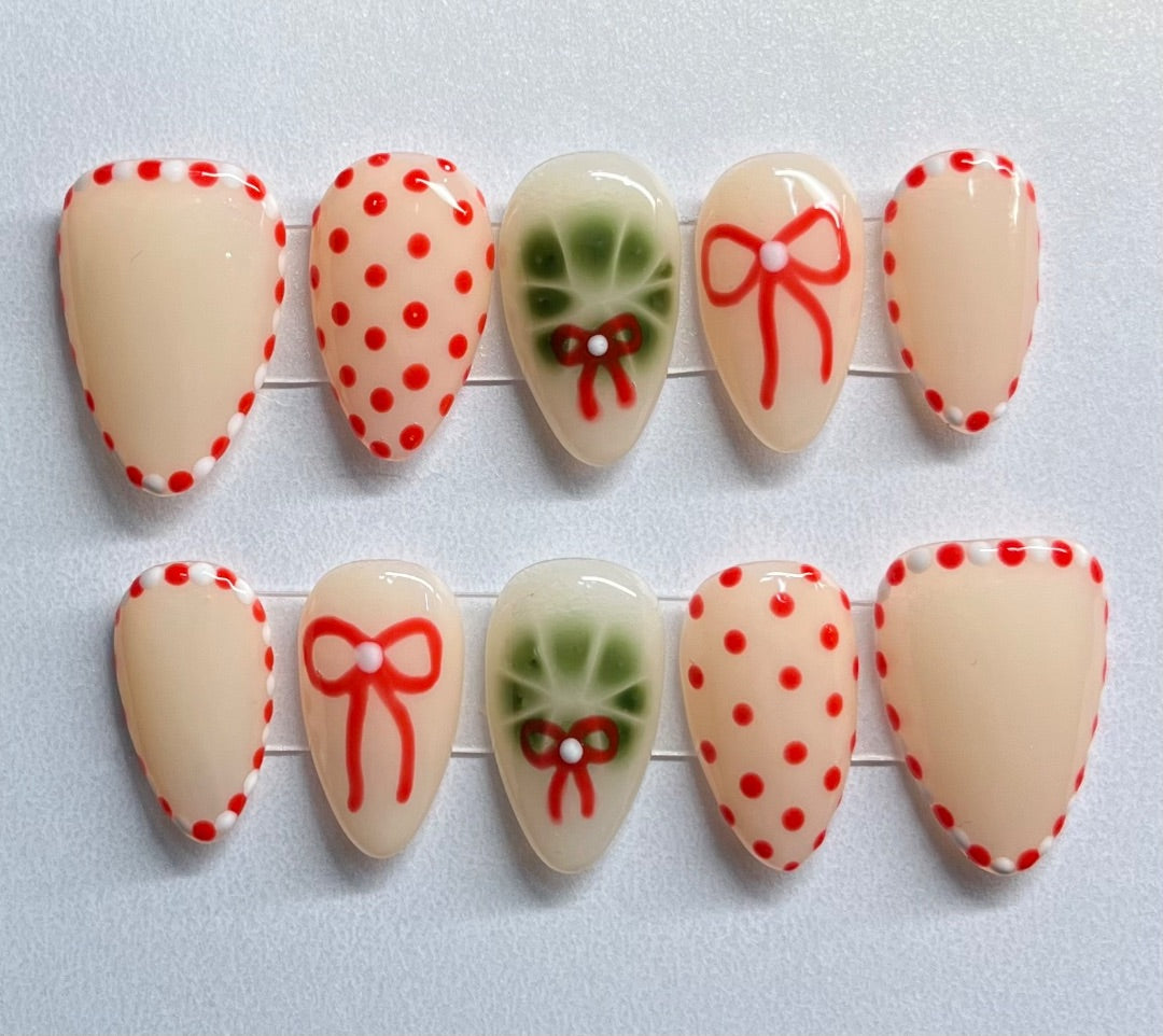 Red Polka Dots & Wreaths , Medium