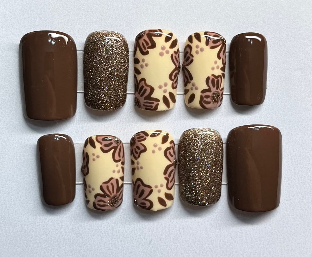 Brown & Cream Fall Flowers , Medium