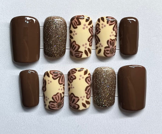 Brown & Cream Fall Flowers , Medium