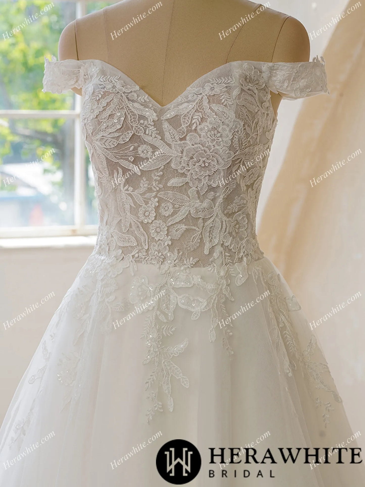 Off the Shoulder Lace With Floral Wedding Dress