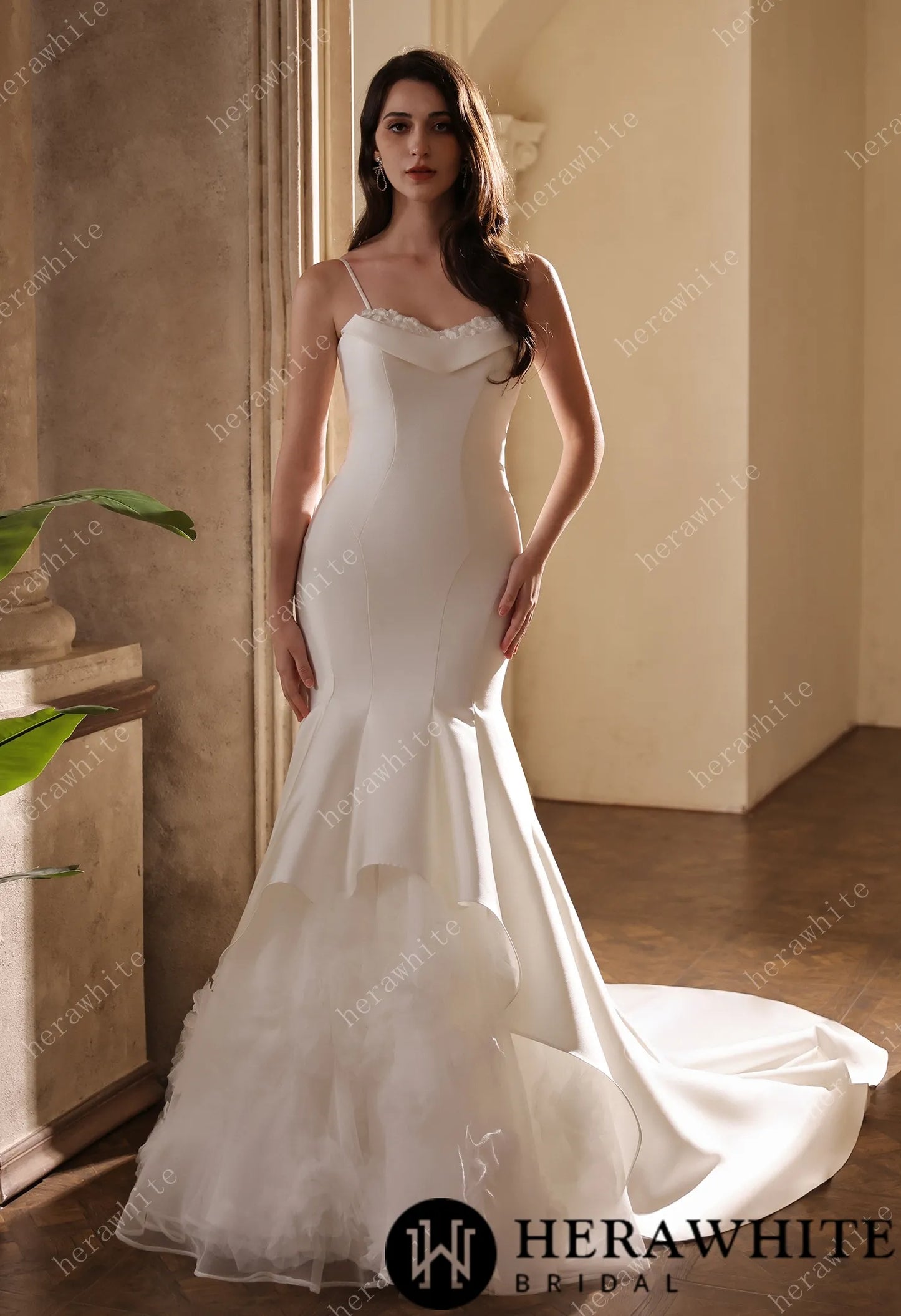 Mikado Mermaid Bridal Gown With Handmade Floral Accents HW3808-M
