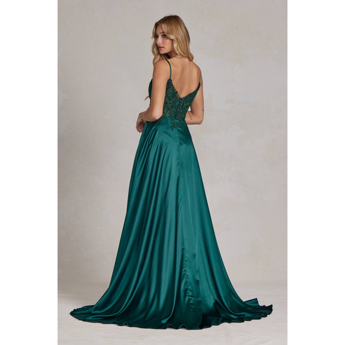 Embroidered Corset Gown with A-Line Satin Skirt K1121