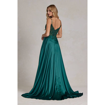 Embroidered Corset Gown with A-Line Satin Skirt K1121