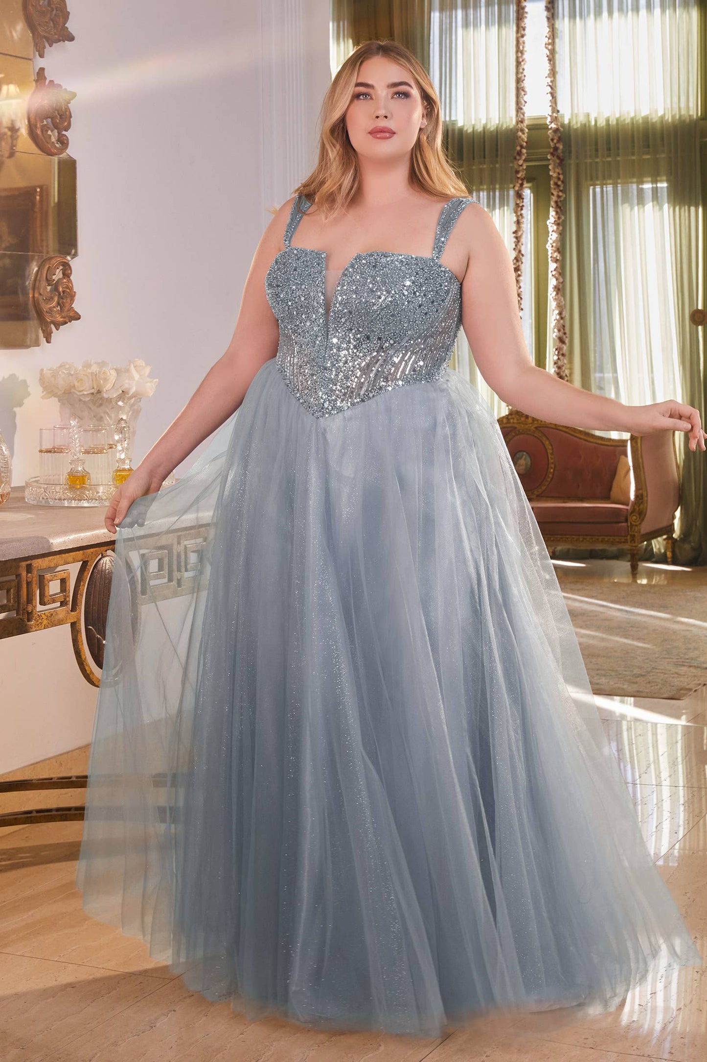STRAPLESS A-LINE EMBELLISHED GOWN