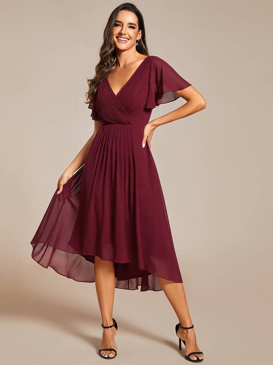Pleated Ruffles Chiffon Wedding Guest Dresses