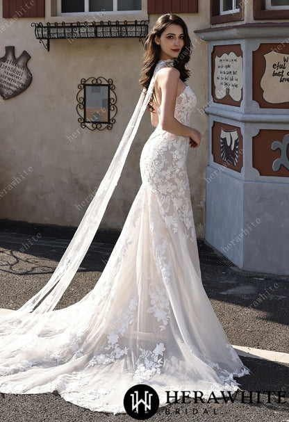 Couture Off-the-Shoulder Floral Lace Mermaid Gown With Detachable Overskirt HW3801-O