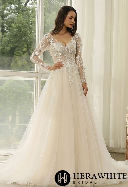 Princess Wedding Dress with Long sleeves