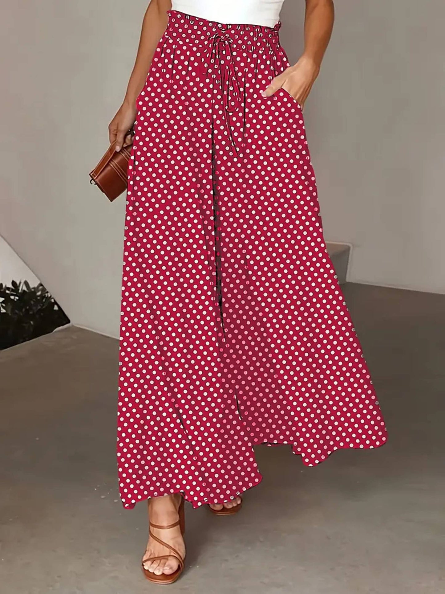 Polka Dot Printed Wide Leg Pants