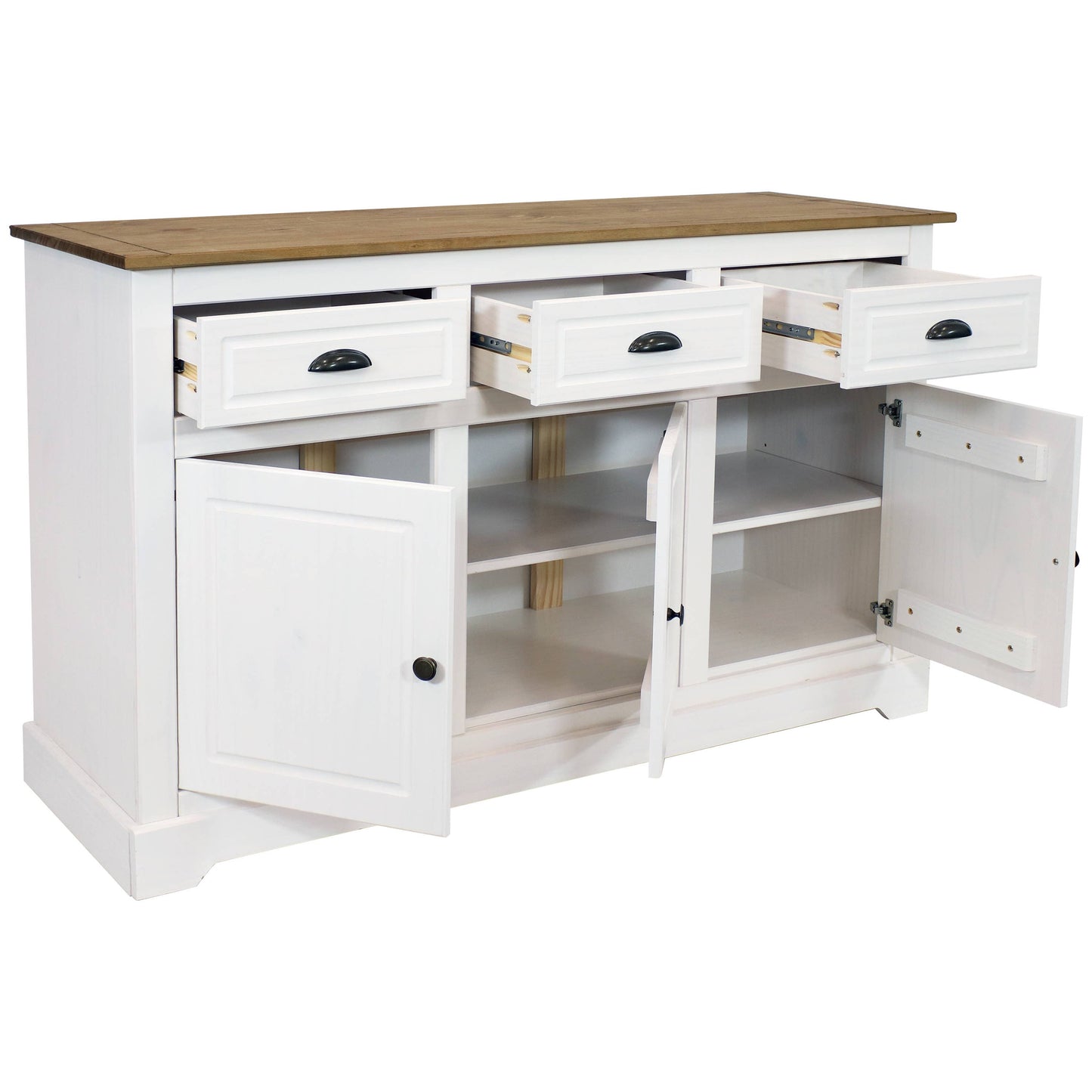 Solid Pine Sideboard with 3 Drawers and 3 Doors - White