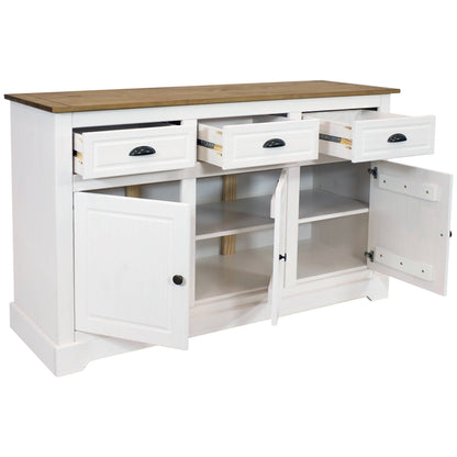 Solid Pine Sideboard with 3 Drawers and 3 Doors - White
