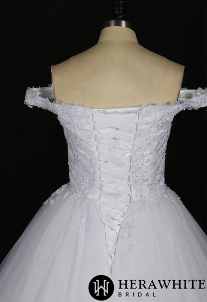 Sequined Lace Off-the-Shoulder Bridal Ballgown