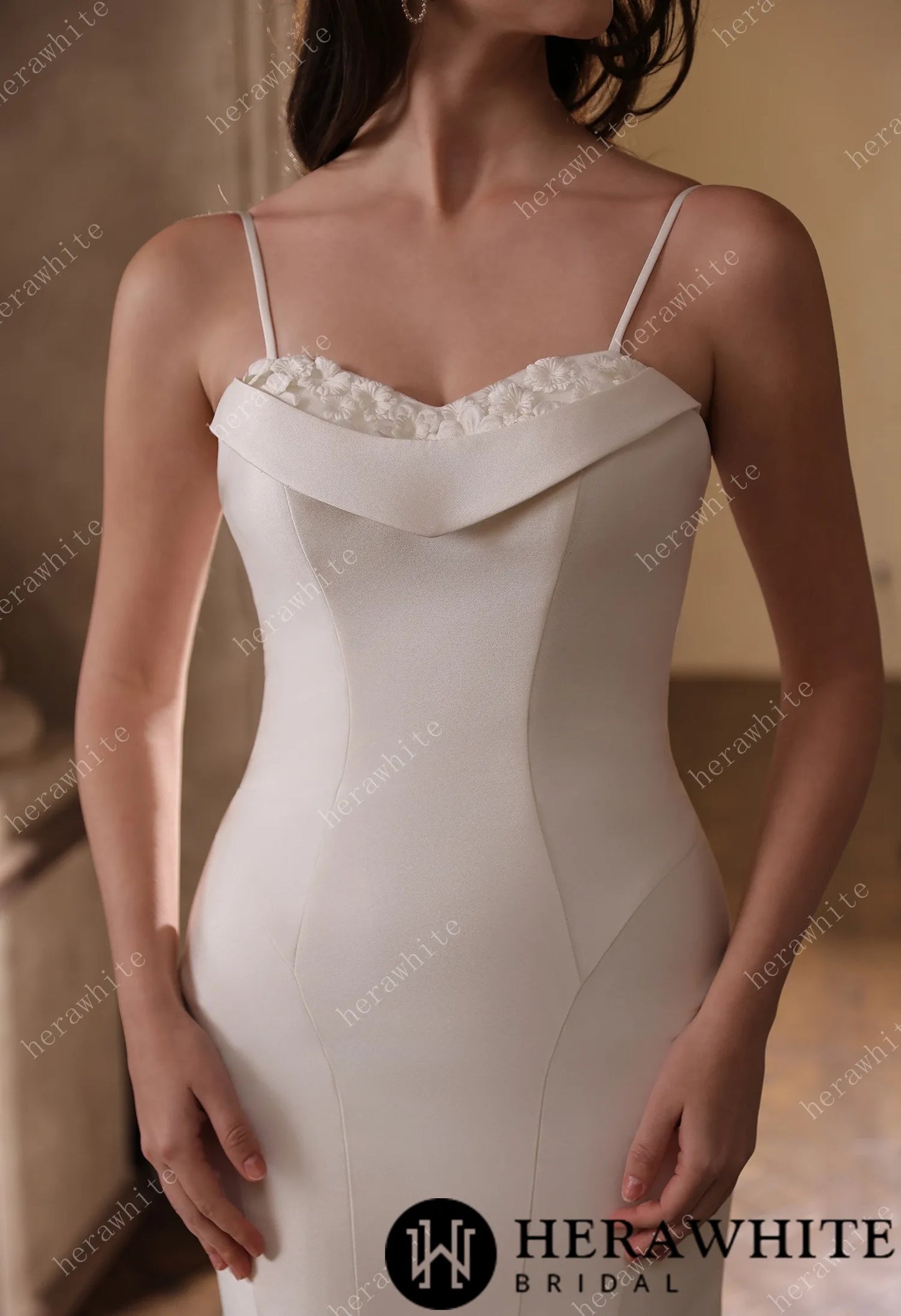 Mikado Mermaid Bridal Gown With Handmade Floral Accents HW3808-M