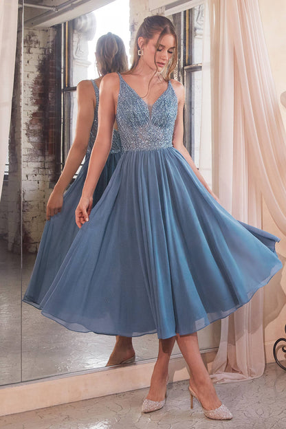 CHIFFON TEA LENGTH DRESS