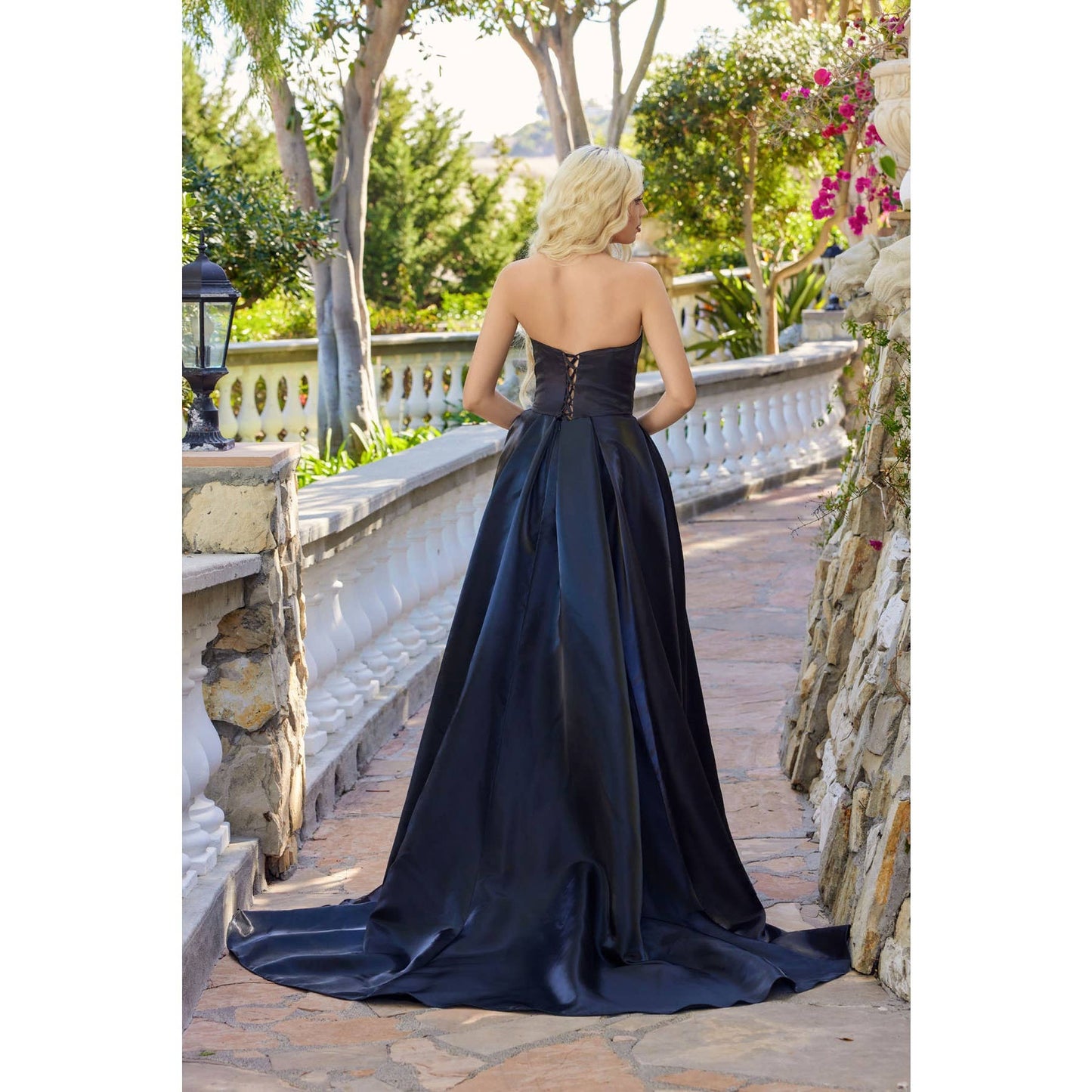 STRAPLESS MOONLIGHT ORGANZA GOWN WITH OVERSIZED ROSETTE DETA