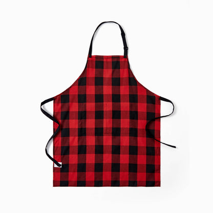 Family Christmas Kitchen Apron Red&Black Plaid 100% Cotton