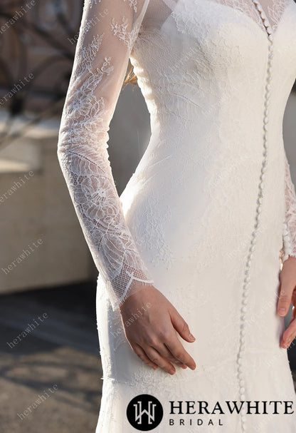 Embellished Mermaid Plunging Neckline Wedding Gown with Scallop Train HW3853