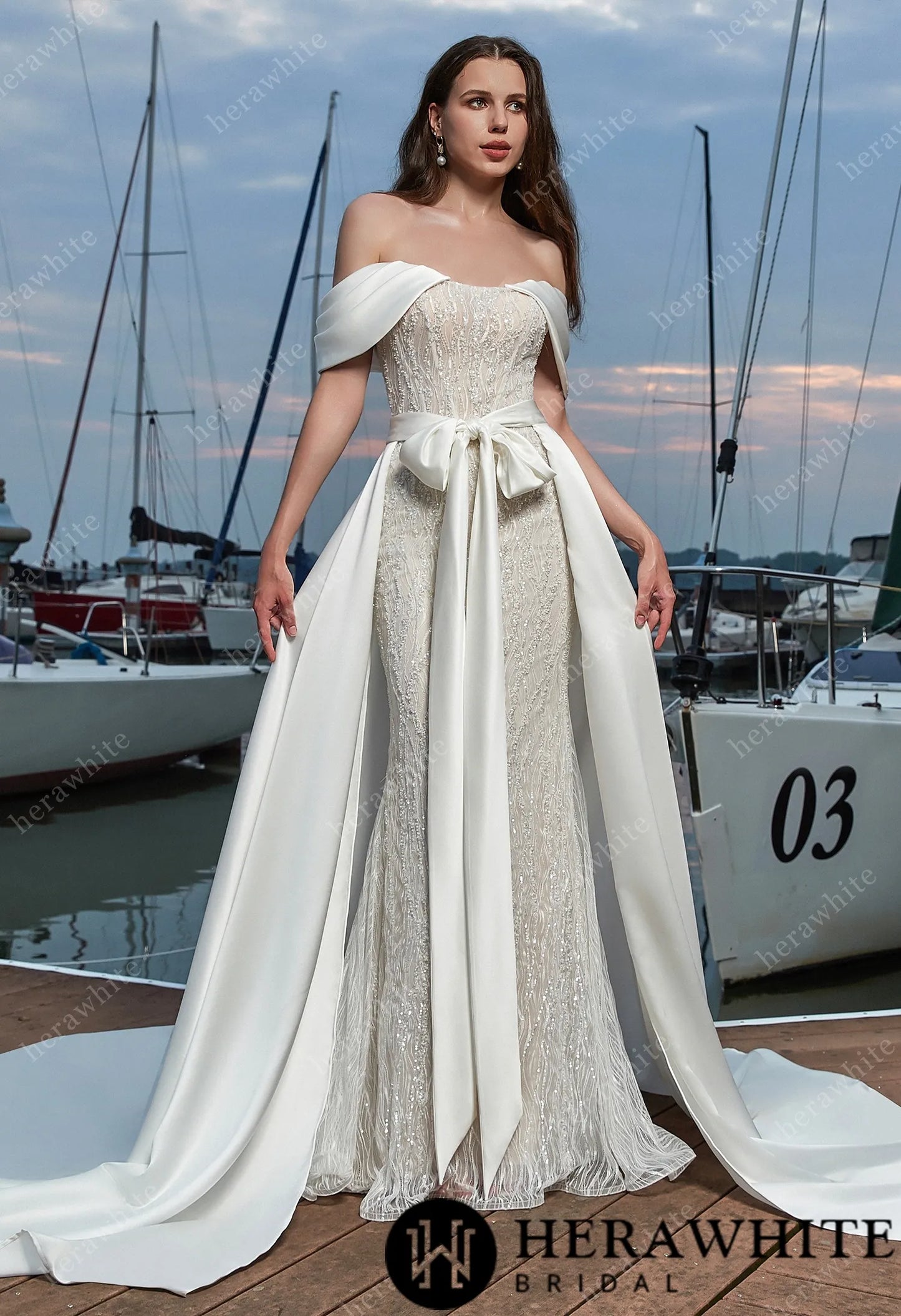 Sensual Sheath with Detachable Satin Overskirt Wedding Dress